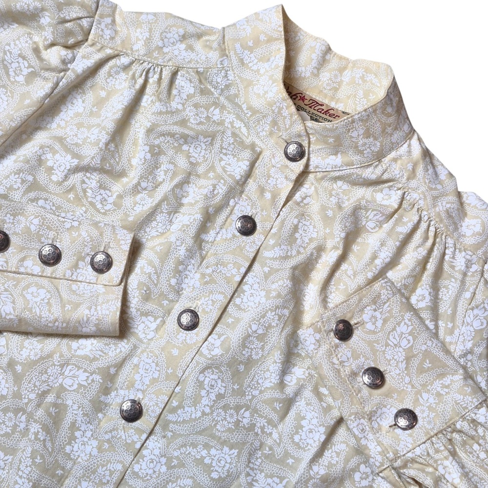 VTG Wah Maker Women's Small Prairie Western Paisley Blouse USA Cottagecore